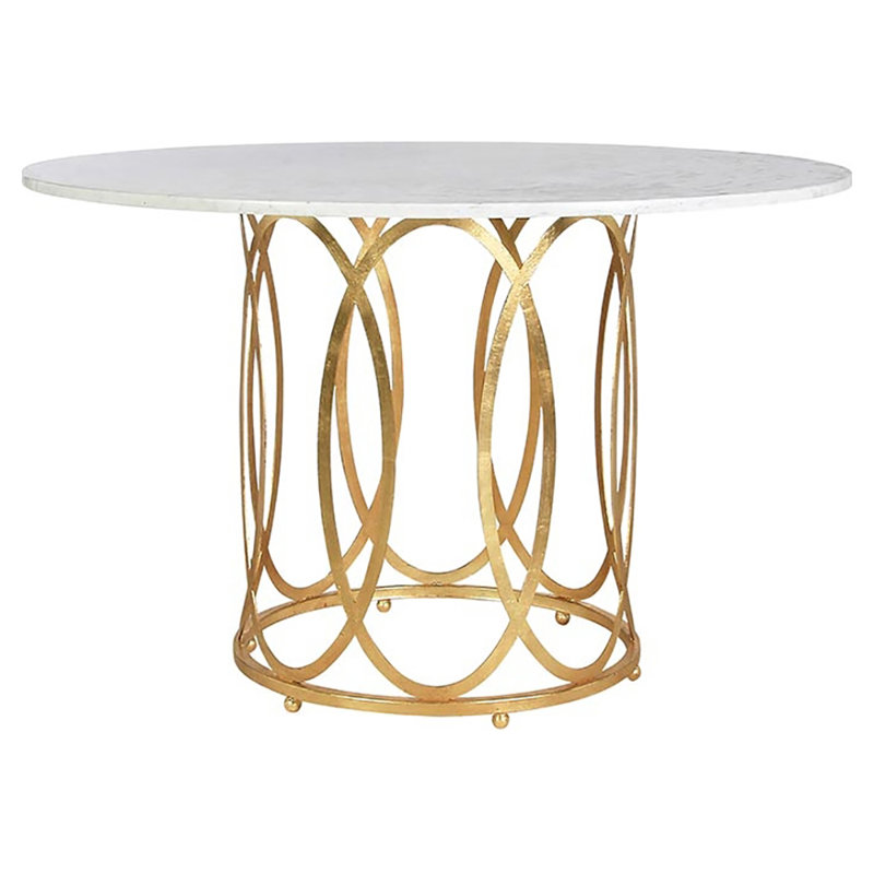 New Orleans 48" Trestle Dining Table, Gold Leaf, Carrera Marble