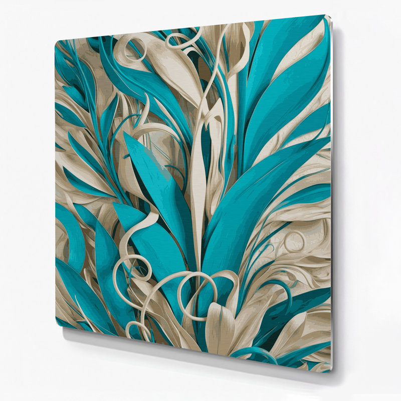 Abstrait floral bleu 69, art mural en métal, H 16 po x l 16 po