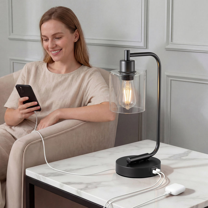 Lampe de table à intensité variable 16,3 po Cloutier avec USB et commande tactile, Noir