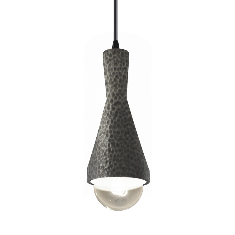 Luminaire suspendu conique à 1 lumière Breeona avec détails en métal, Noir mat, Étain martelé