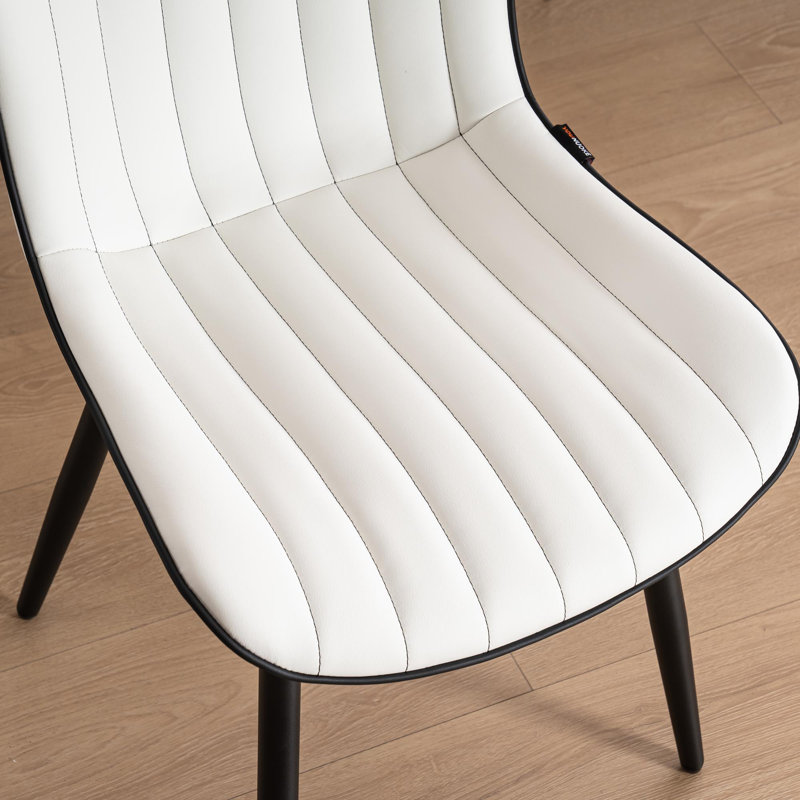 Heitger Leather Upholstered Side Chairs Modern Dining Chairs with Metal Legs, Dining Room Chair, Whie