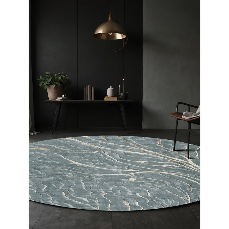 Machine Washable Gray Area Rug, Round 3'