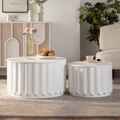 Ensemble de tables de rangement rondes blanches avec couvercle escamotable