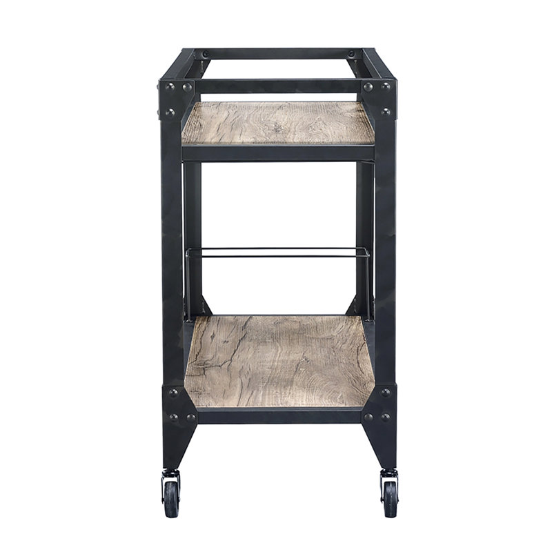 Chariot de service rustique et fonctionnel à 2 tablettes avec porte-verres à pied