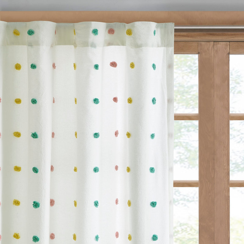 Panneau de rideau en coton jacquard à pompons (seulement 1 panneau PC)
