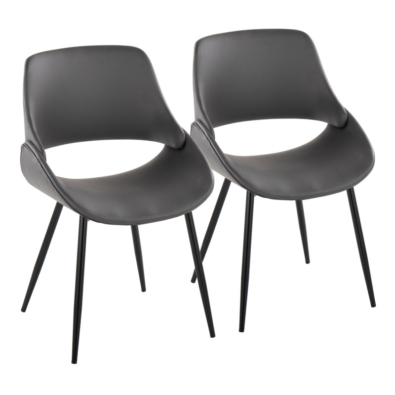  Najrin Faux Leather Upholstered Side Chair with Tapered Metal Legs, Gray Faux Leather, Black Metal