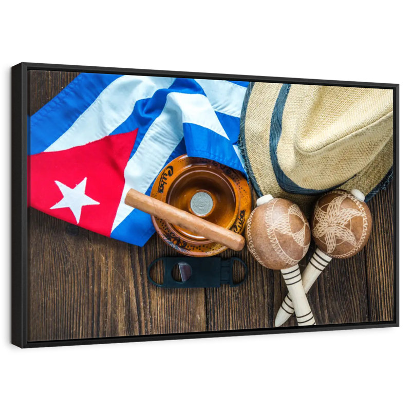 Thème du voyage cubain, 46 po x 31 po, Cadre flottant noir