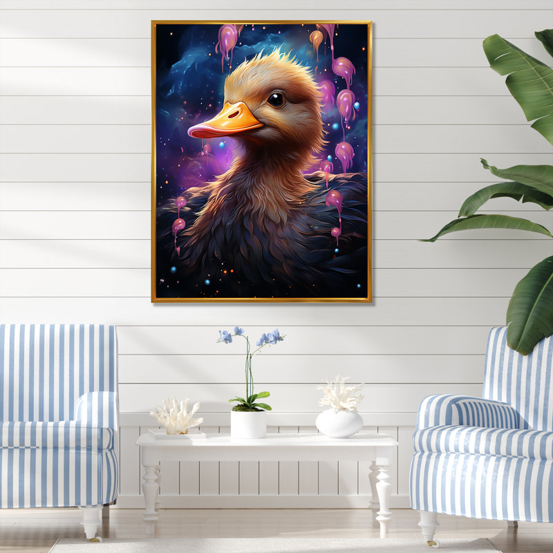 Mignon, mauve, éclaboussures de canard Delight, Cadre flottant doré, H 20 po x l 12 po x P 1 po
