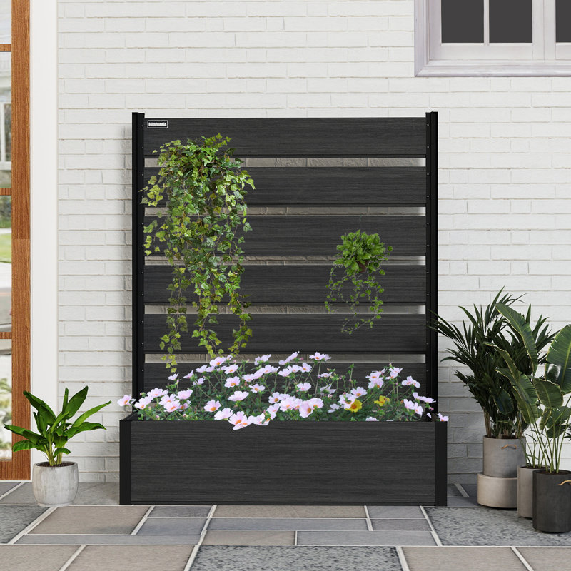 Planter Box With Trellis, Vertical Garden Bed With Aluminum Frame & Composite Wood Panel（With Bottom Panel）, Black