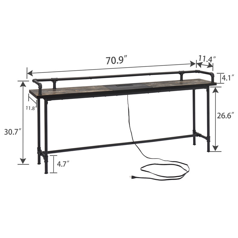Ramsdell Console Table with Built-in Outlets, 30.7" H x 70.9" W x 11.4" D, Old School 