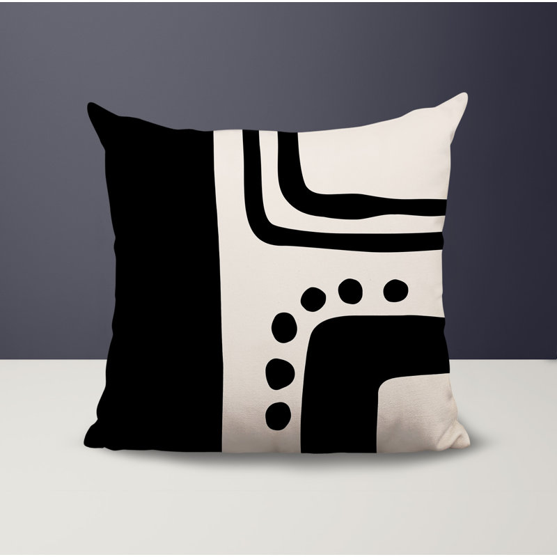 Oreiller carré réversible intérieur / extérieur Tobe Minimalist, H 17 po x l 17 po, Blanc cassé / noir