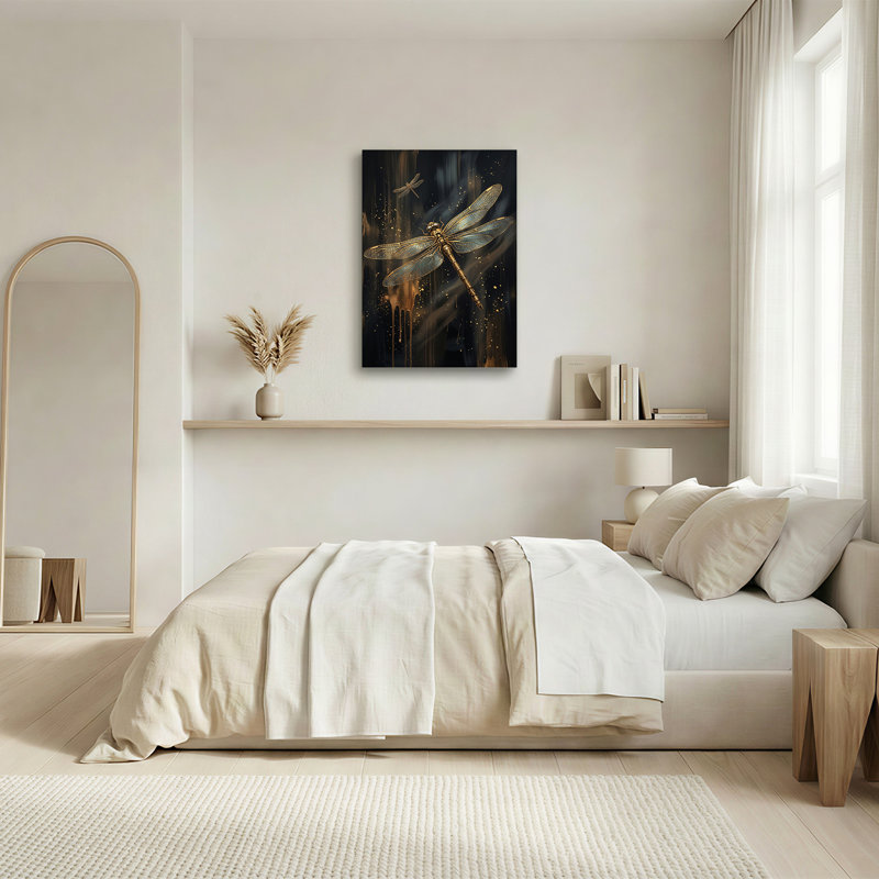 Art mural sur toile Golden Dragonfly, H 24 po x l 16 po