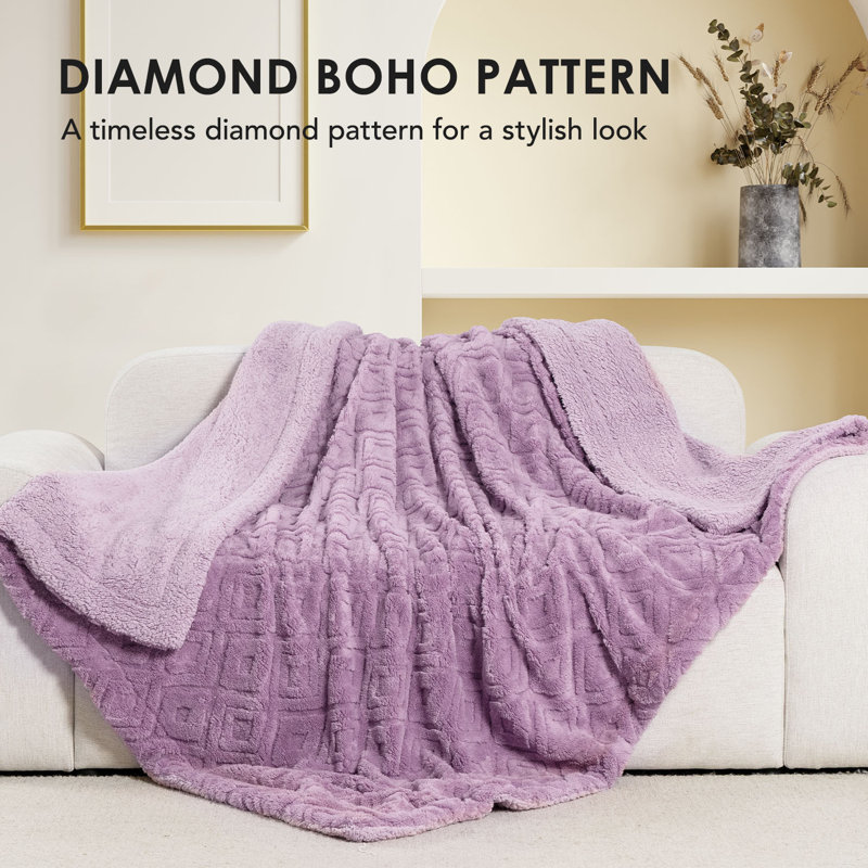 Jeté lesté jacquard Boho - Doux Sherpa, L 60 po x L 80 po, Mauve/Violet