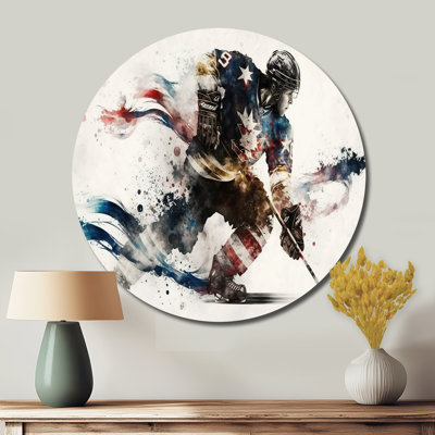 Usa Hockey Player In Action VI - Sports Round Metal Art