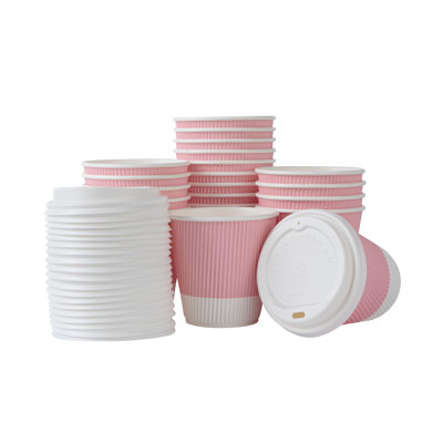 Restaurantware 8 Oz Coffee Cups Pack of 20 Ripple Wall Insulated Paper Cups, Light Pink Disposable, For Hot Beverage With Built-In Insulation Non-Slip Grip For Coffee Shop Takeaway