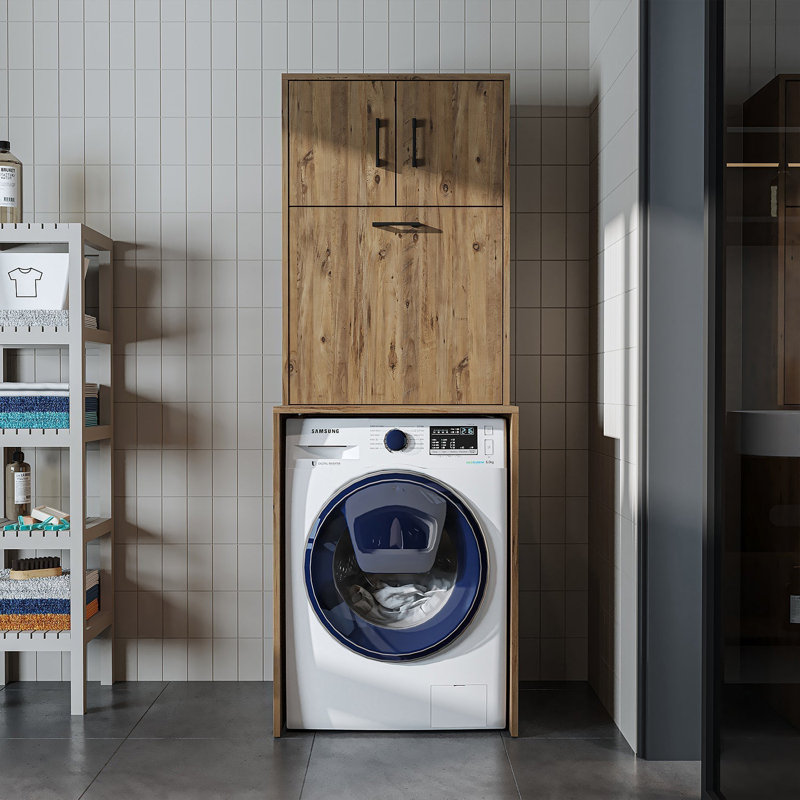 Roomart Luna Washing Machine Cabinet with Built In Laundry Basket and Storage Cupboards,, Oak
