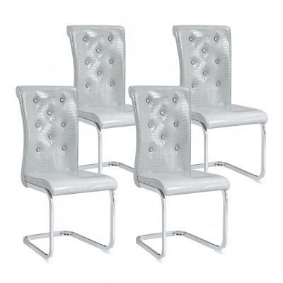 Ensemble de 4 chaises de salle à manger rembourrées en peau d'alligator rétro avec boucles en cristal et similicuir, une touche d'élégance et de mystère pour la salle à manger