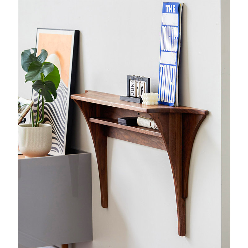 Minimalist Walnut Wall-Mounted Console Table with Open Shelf, 23.62" H x 47.24" W x 7.87" D, Brown
