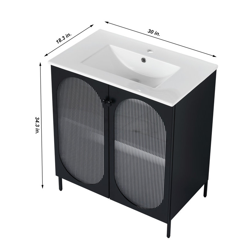 Black Freestanding Single Sink Vanity with White Ceramic Top