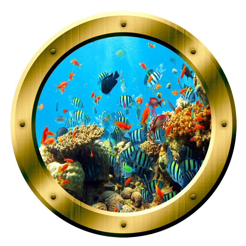 Décalcomanie murale corail hublot ocean, H 14 po x l 14 po x P 0,01 po, Or