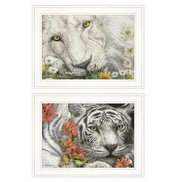 «Tiger Lily Dandy Lion», vignette 2 pièces par Ed Wargo, reproduction encadrée prête à être accrochée, cadre blanc