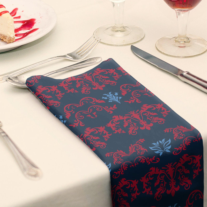 Damask Square Napkin, Red/Navy/Blue, Polyester, 10" W x 10" L