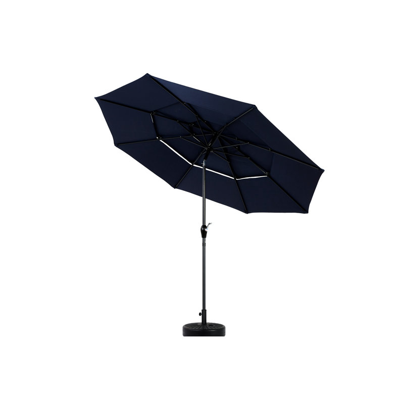 Parasol automatique à 3 niveaux 10 pi pour cour - Bleu marine. Cadre en aluminium, auvent 100%, - pas 8 nervures en acier près de la piscine, -