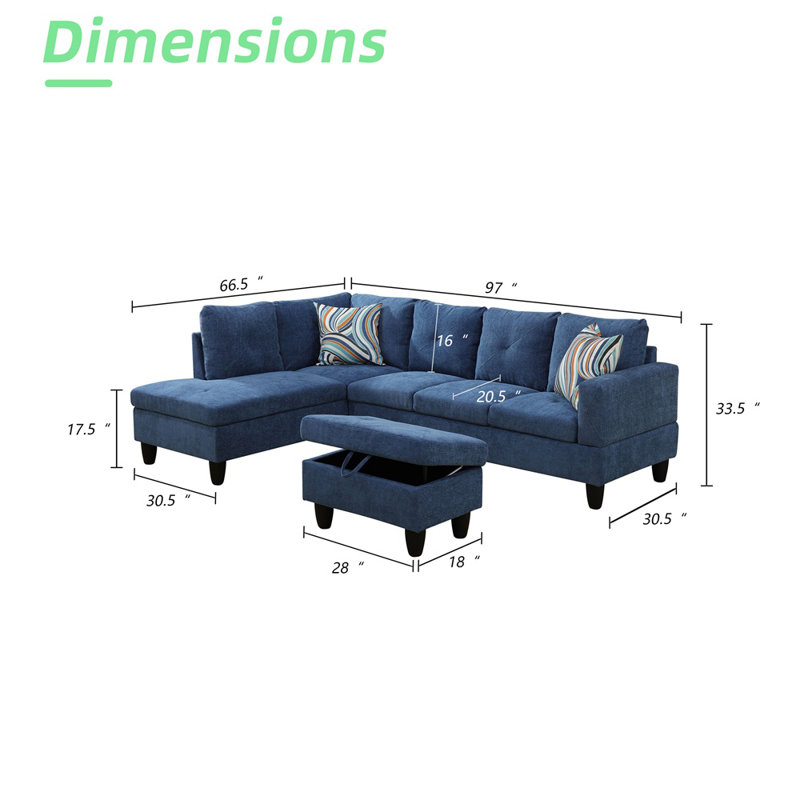 Miyanah Upholstered L-Shaped Sectional Right Hand Facing, Right Hand Facing