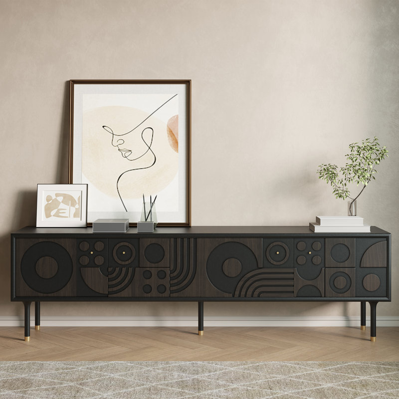 Meuble télé Mid-Century moderne, entièrement assemblé, H 22,83 po x L 78,74 po x l 16,93 po, Marron foncé