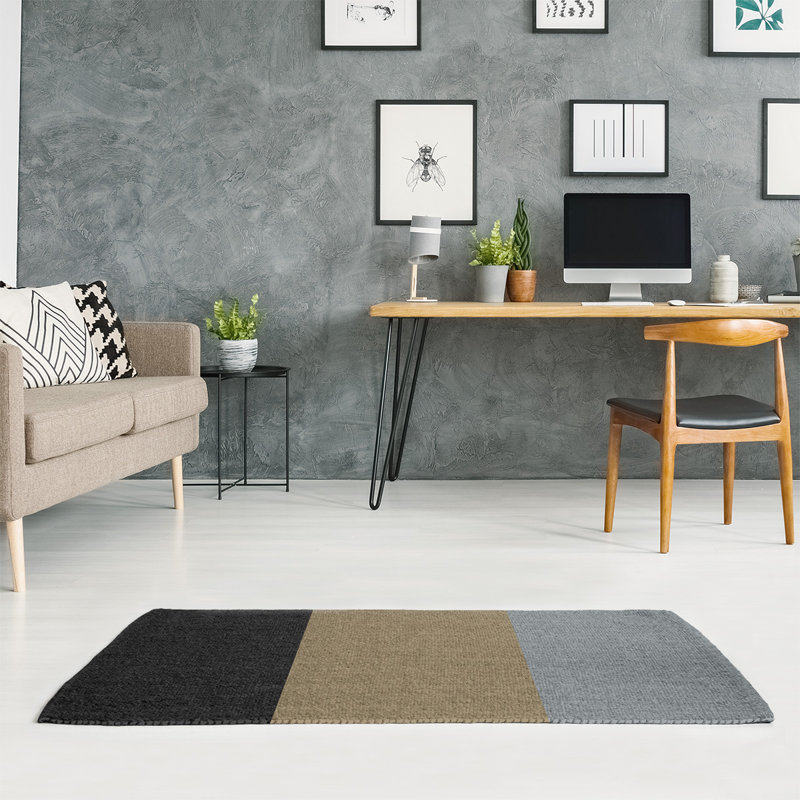 Tapis noir à rayures de hockey national, Rectangle 5 pi x 7 pi, Oui
