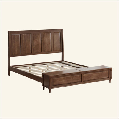 Bed Frame With High Headboard And Storage Bench,Soild Wood Sleigh Bed With 64" Storage Chest,No Box Spring Needed