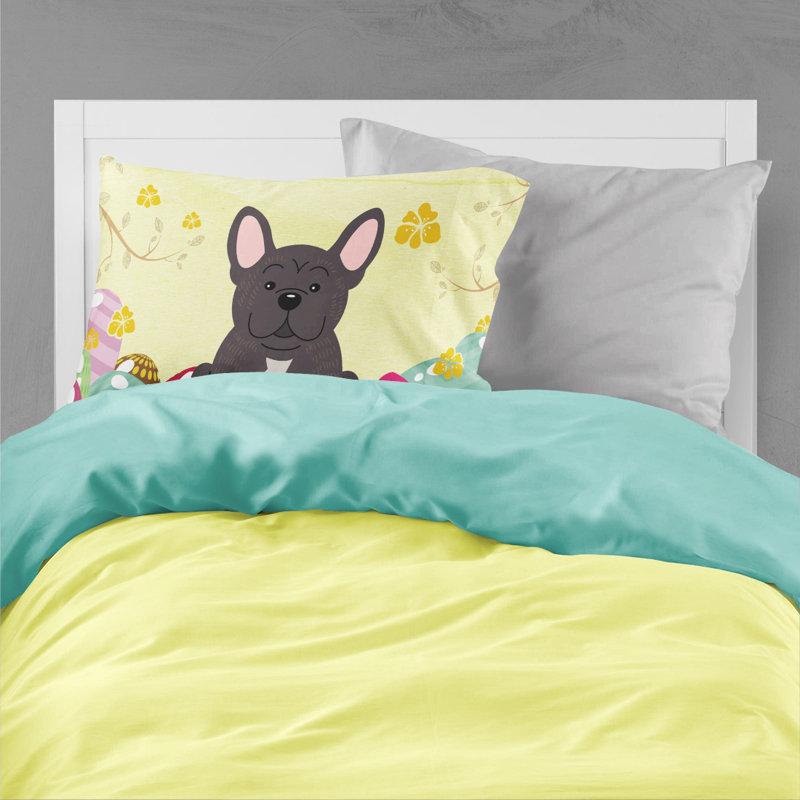 Taie d’oreiller œufs de pâques, Bouledogue français bringé