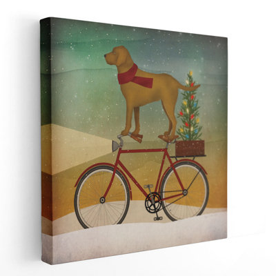 «Yellow Lab On Bike Christmas», reproduction d'art sur toile
