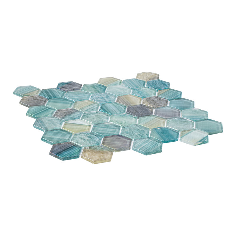 Rochelle 2" x 2" Hexagon Honeycomb Glass Mosaic Wall Tile, Bezian