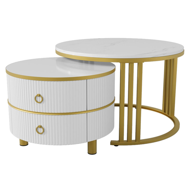 Asbey Coffee Table with Storage, White, White/White Marble