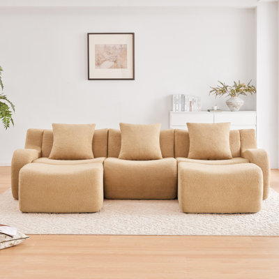 Canapé modulaire modulaire avec tissu, aucun assemblage requis, accoudoir incurvé, base antidérapante, éponge haute densité 32D, idéal pour les espaces de vie, conception douce en forme de U chameau, peau, chameau, espaces