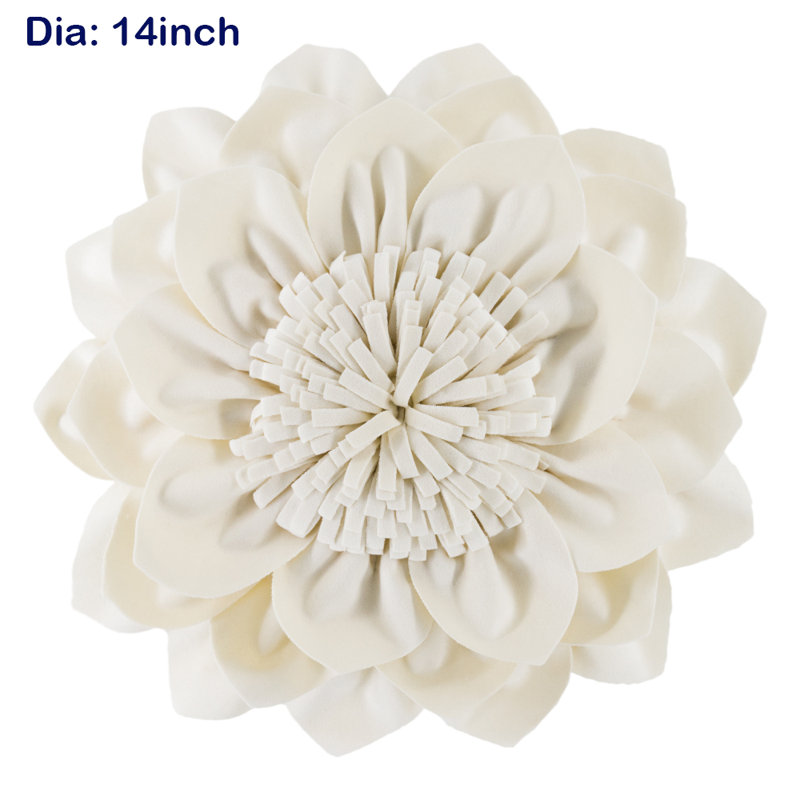 Decorative Throw Pillow 3D Flower Round Pillow Accent Handmade Cushion with Insert for Home Decor, Cream White, 14" x 14"