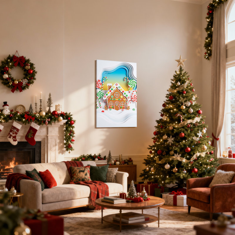 «Christmas Gingerbread House Candy Landscape», ensemble de 3 reproductions d'art sur toile, H 24 po x l 16 po