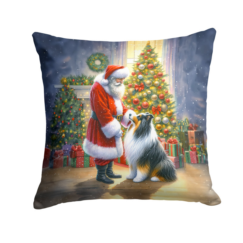 Coussin Collie and Santa Claus, H 14 po x l 14 po
