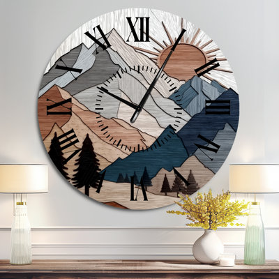 Horloge murale ronde en métal bleu orange et orange