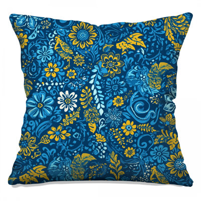 Coussins décoratifs bleus et jaunes à motif floral
