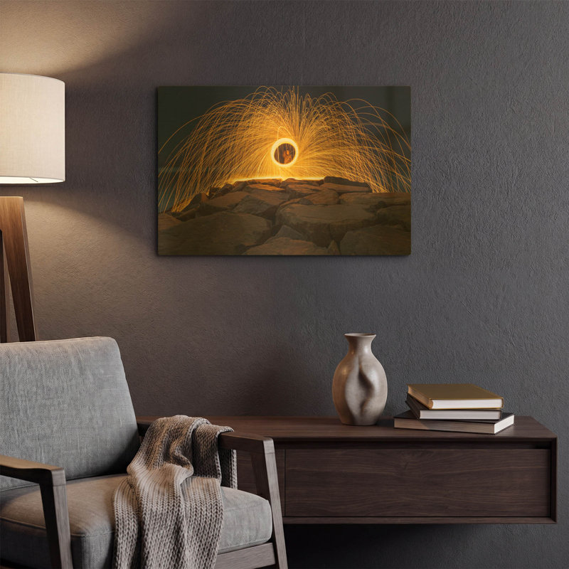 «Ponto Bursting» par Chris Moyer, art mural en métal doré, 24 po x 16 po, 24 po x 16 po