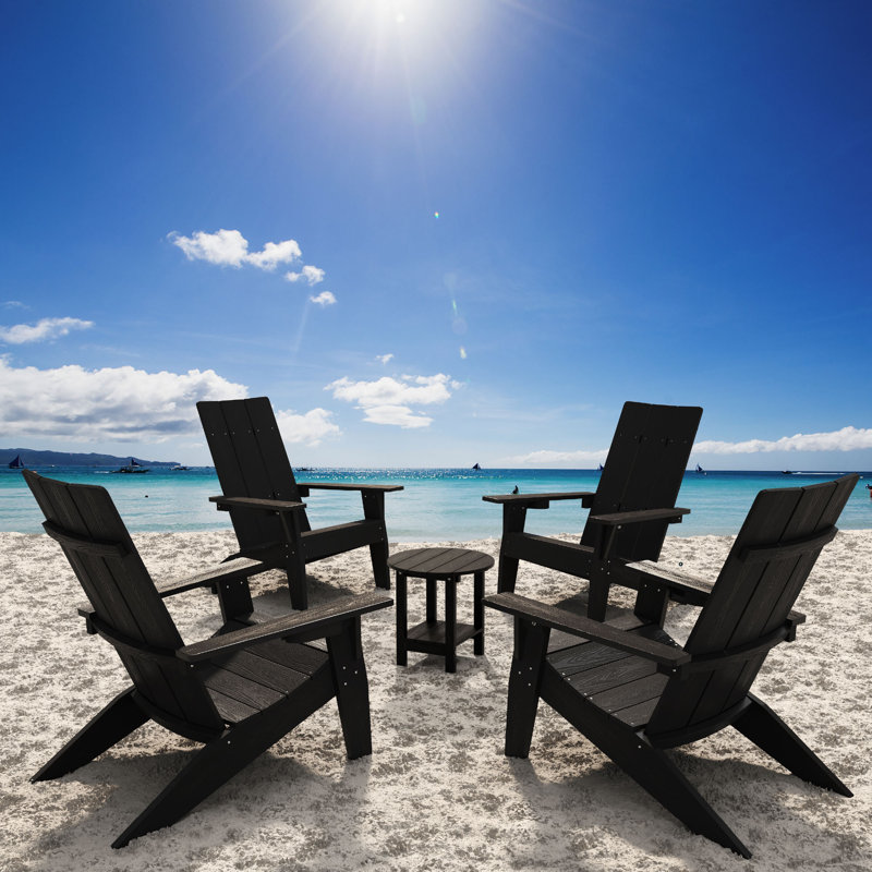 Chaises de foyer d'extérieur toutes saisons en plastique Adirondack HiPS, Noir