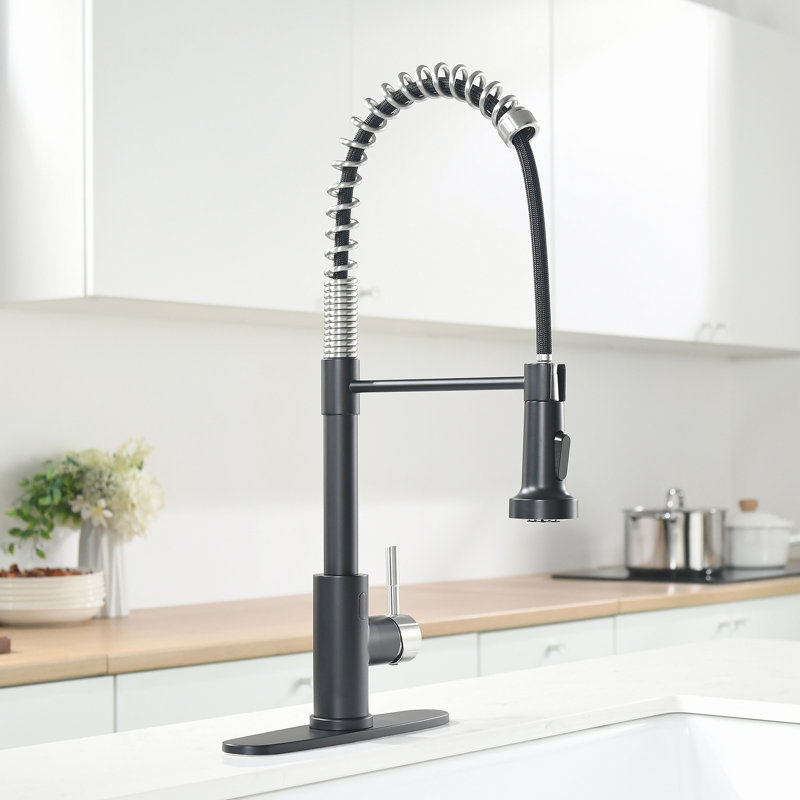 Robinet de cuisine rétractable à poignée simple avec accessoires, Noir