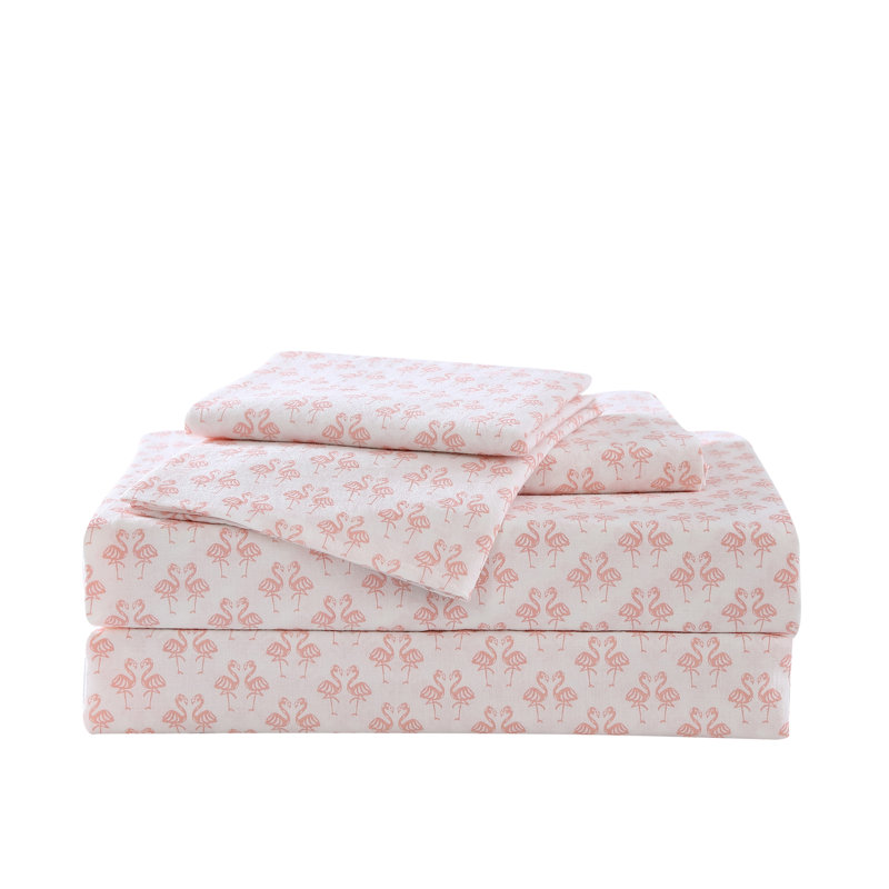 Tommy Bahama Printed Percale Cotton Sheet Set, King Sheet Set with 2 Pillowcases, Pink Flamingle 