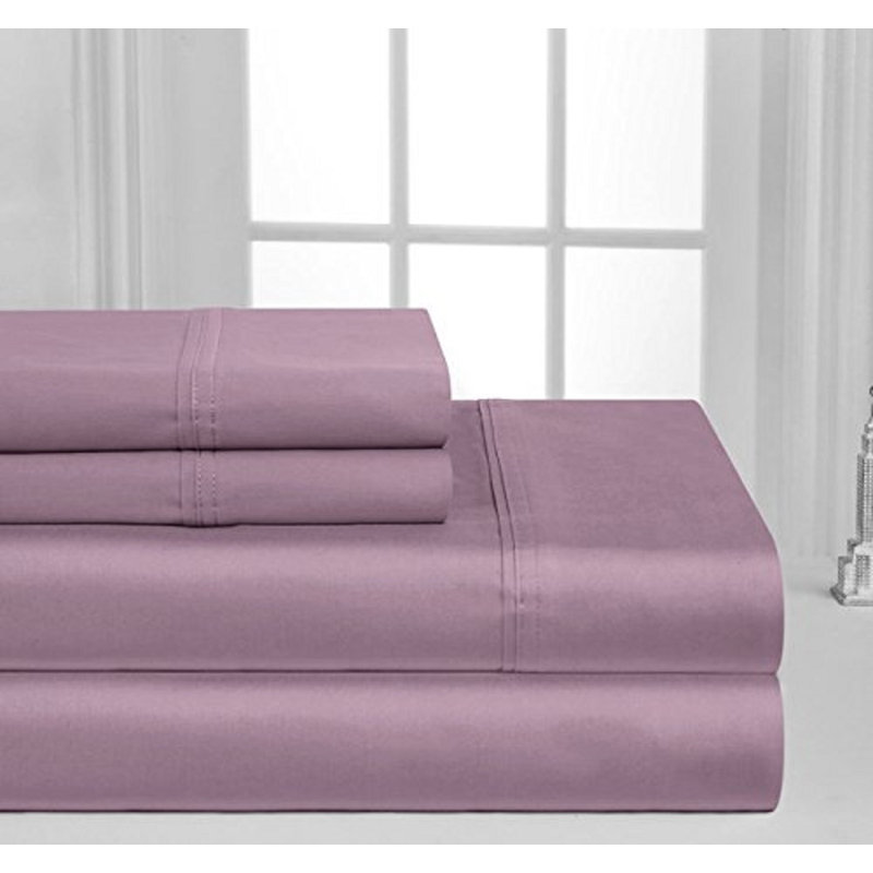 Ensemble de draps en coton de qualité égyptienne 600 fils, Mauve, Très grand + deux taies d'oreiller très grandes