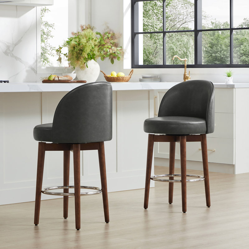 Brandlyn Swivel Solid Wood Counter Stool, Retro Gray