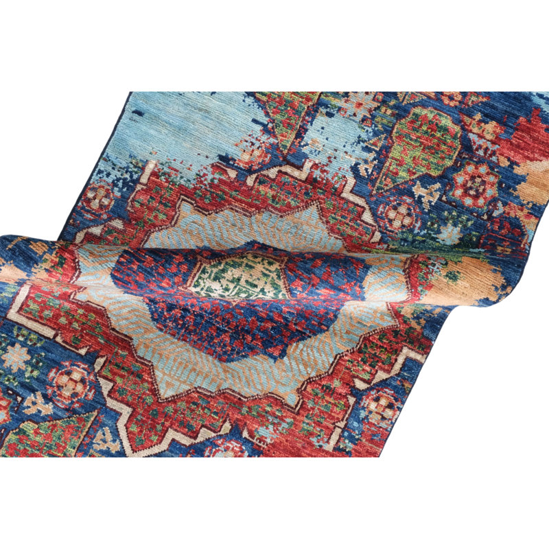 High-Quality Hand-Knotted Navy And Red Area Rug