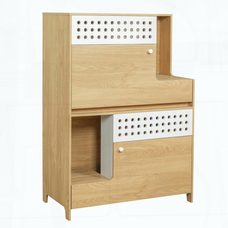 Meuble pour chat moderne 2 en 1 - Enceinte pour litière et chat avec rangement pour 2 chats - Naturel, Naturel