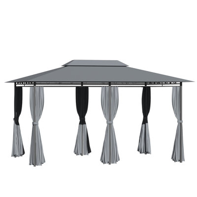Outdoor Patio Gazebo with Vented Roof & Curtains - Steel Frame Canopy Shelter